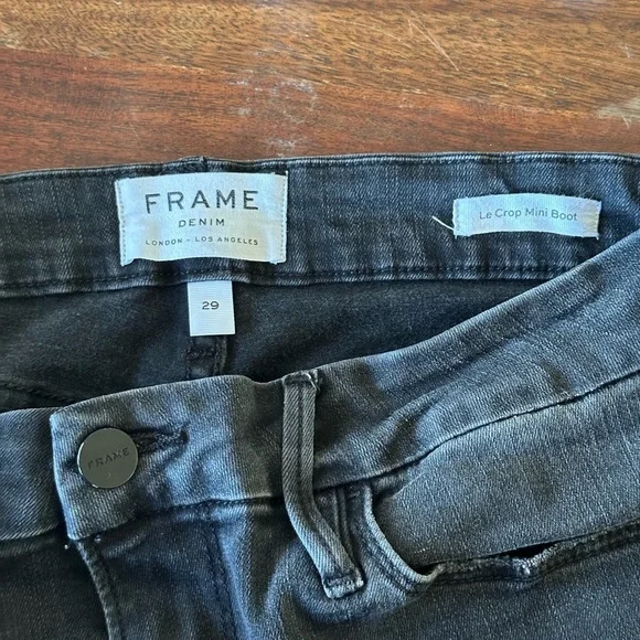 FRAME Le Crop Mini Boot Jeans Women’s 29 Black Raw Hem Cropped Stretch Denim - Picture 3 of 10